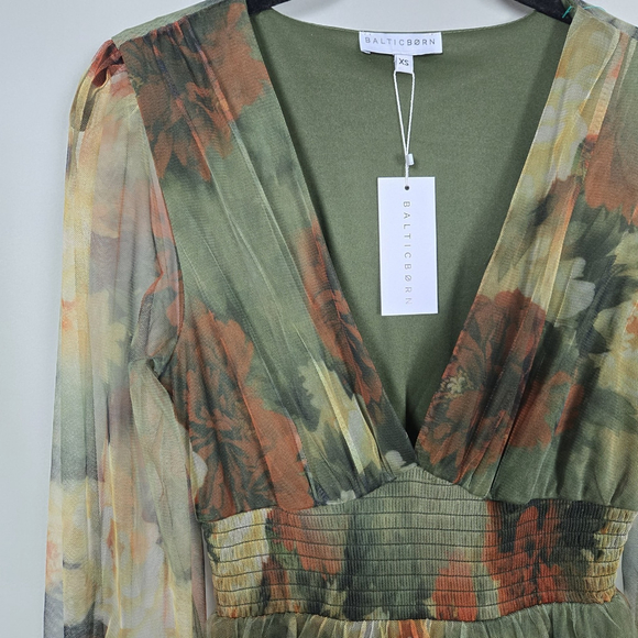 Baltic Born Womens Layla Tulle Maxi Dress XS Green Floral Mesh Forest Fairy NWT - Picture 4 of 8